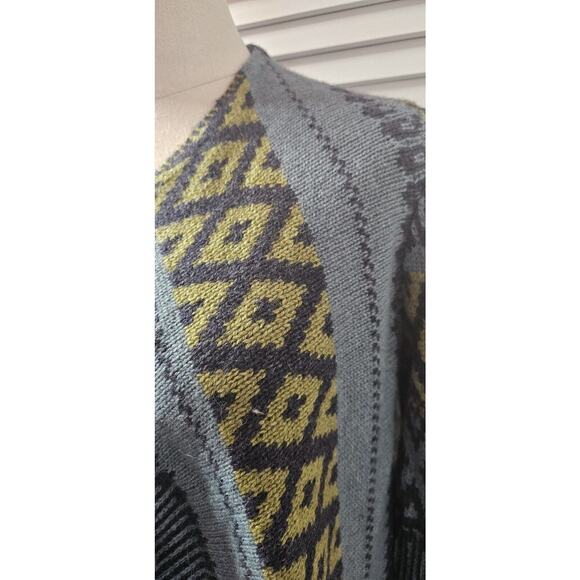 J Jill Drape Front Fair Isle Cardigan Wool/Nylon/Alpaca Green Navy XS Oversized - Picture 3 of 5